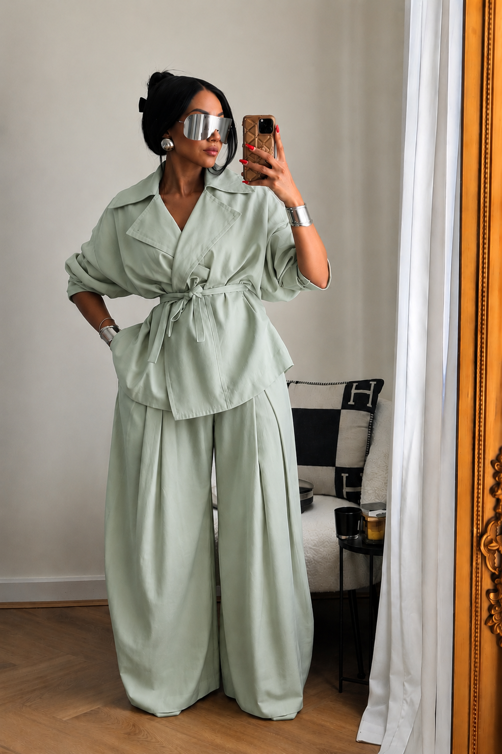 Wrap Jacket & Wide-Leg Pants Set