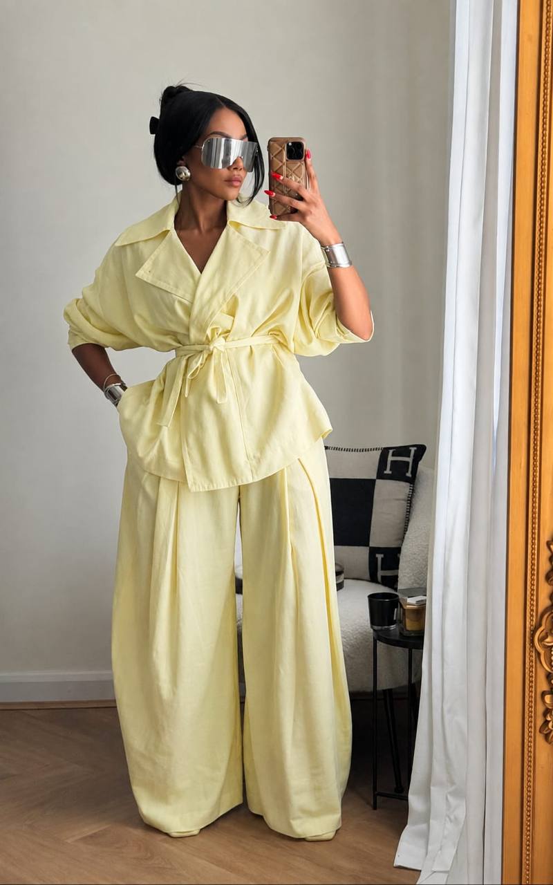 Wrap Jacket & Wide-Leg Pants Set