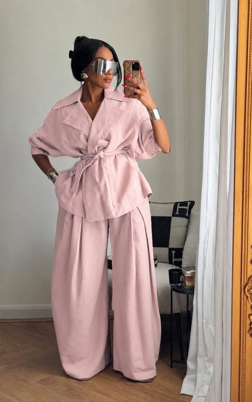 Wrap Jacket & Wide-Leg Pants Set