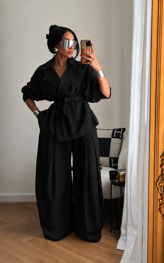 Wrap Jacket & Wide-Leg Pants Set