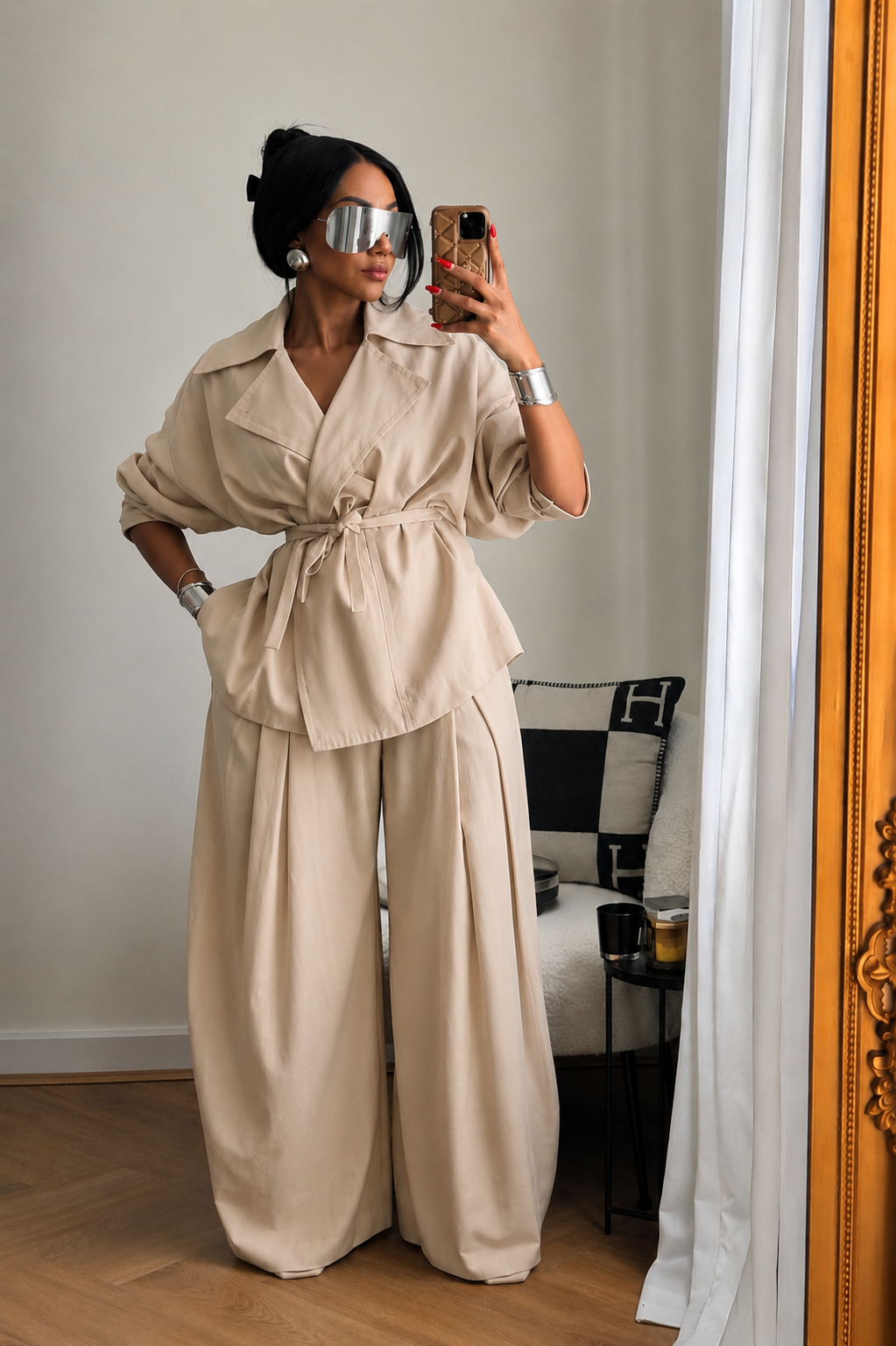 Wrap Jacket & Wide-Leg Pants Set