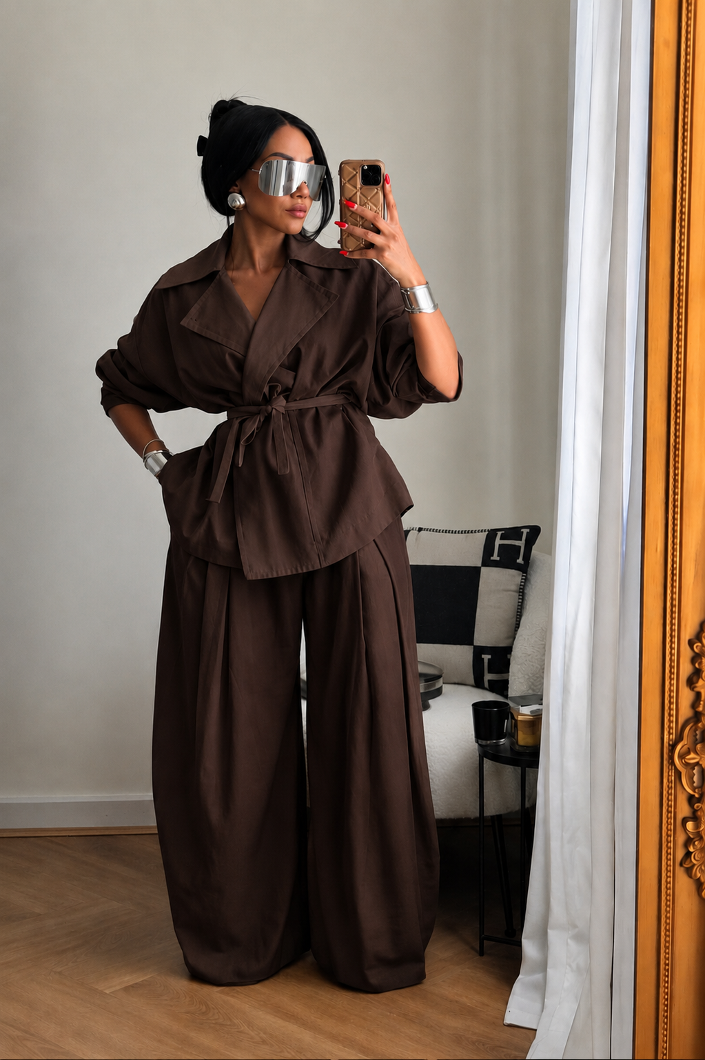 Wrap Jacket & Wide-Leg Pants Set
